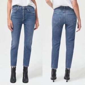 AGOLDE Riley High Rise Straight Crop Jeans Silence